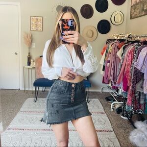 One Teaspoon Black Distressed Denim Mini Skirt